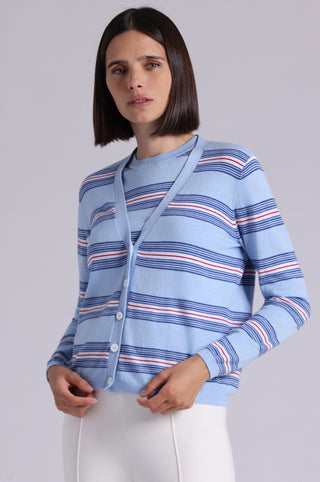 Cotton Cashmere Striped V Neck Cardigan