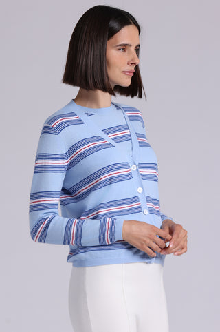 Cotton Cashmere Striped V Neck Cardigan
