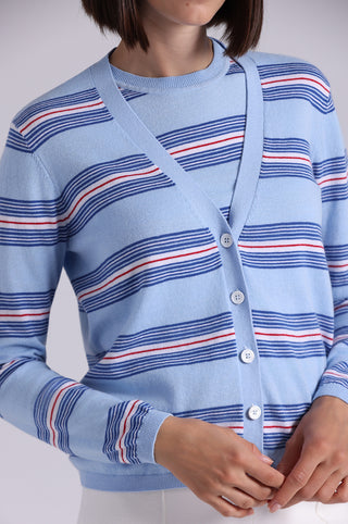 Cotton Cashmere Striped V Neck Cardigan