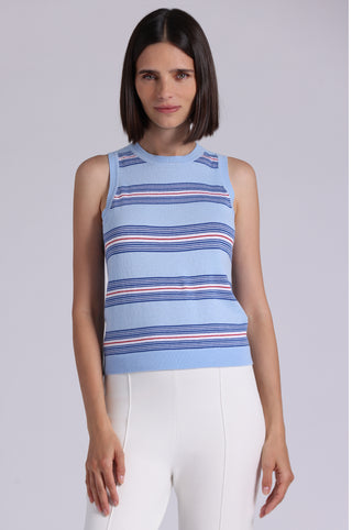 Cotton Cashmere Striped Crew Neck Tank