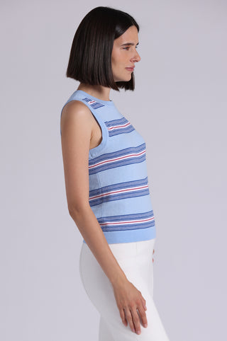 Cotton Cashmere Striped Crew Neck Tank