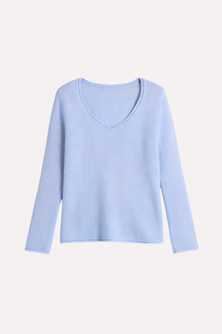 Sheer Luxury Cashmere V Neck With Rolled Trims
