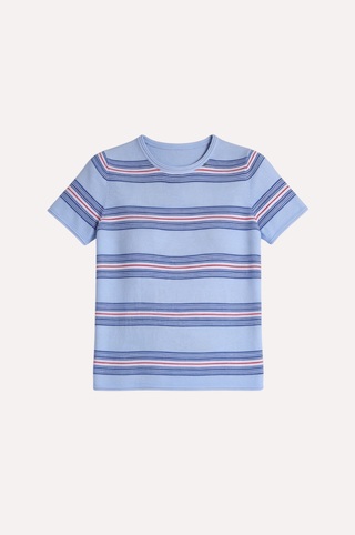 Cotton Cashmere Striped Short Sleeve Crew