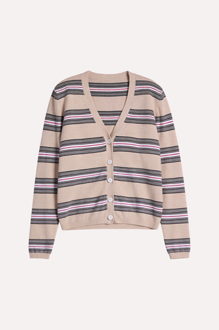 Cotton Cashmere Striped V Neck Cardigan