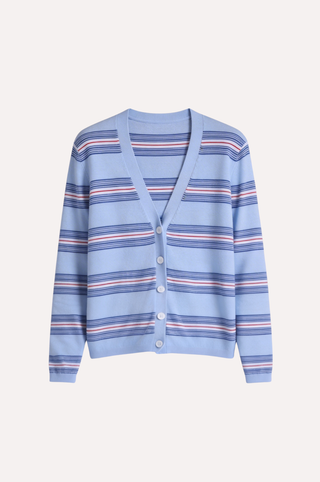 Cotton Cashmere Striped V Neck Cardigan
