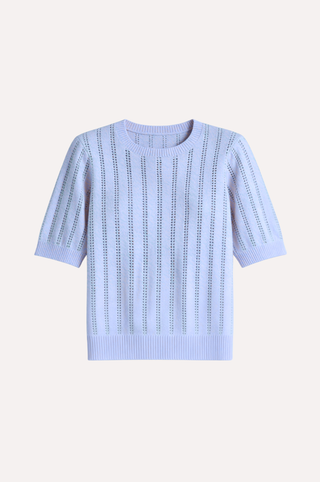 Sparkle Cotton Cashmere Short Sleeve Crew With Pointelle