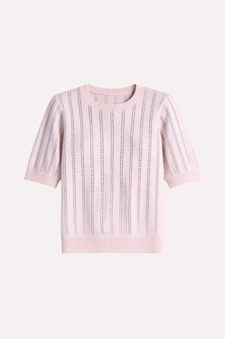 Sparkle Cotton Cashmere Short Sleeve Crew With Pointelle
