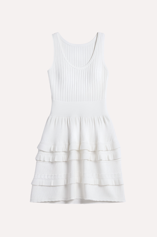 Viscose Pointelle Ruffle Sleeveless Dress