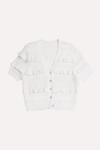 Viscose Pointelle Ruffle Cardigan
