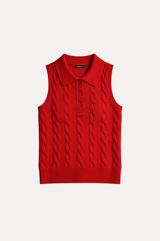 Cotton Sleeveless Cable Polo