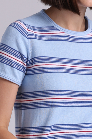 Cotton Cashmere Striped Short Sleeve Crew