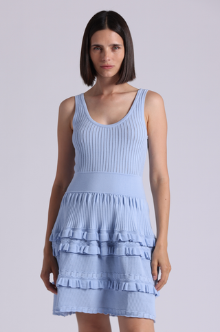 Viscose Pointelle Ruffle Sleeveless Dress