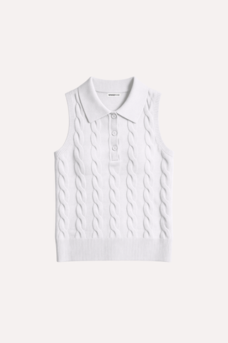 Cotton Sleeveless Cable Polo