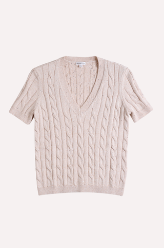 Sparkle Cotton Blend Cable Short Sleeve V