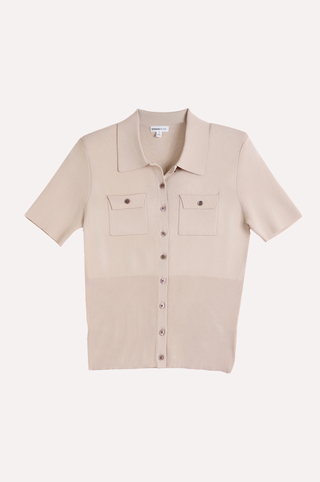 Viscose Short Sleeve Collard Shirt With Shoulder Pads