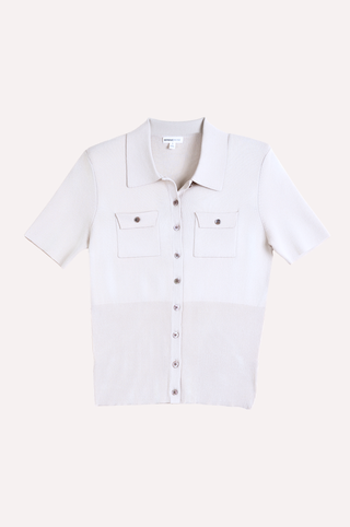 Viscose Short Sleeve Collard Shirt With Shoulder Pads