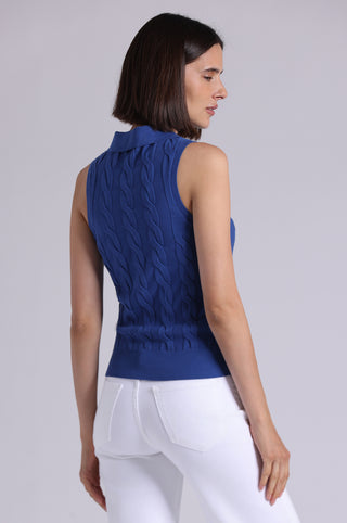Cotton Sleeveless Cable Polo