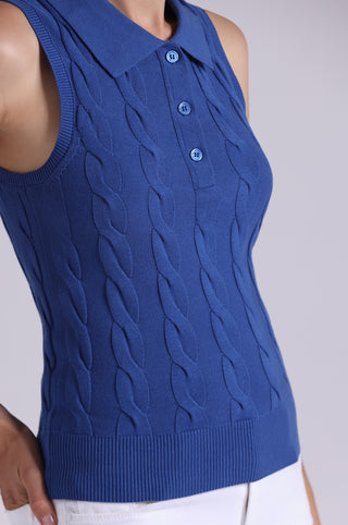 Cotton Sleeveless Cable Polo