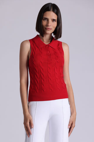 Cotton Sleeveless Cable Polo