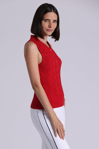 Cotton Sleeveless Cable Polo