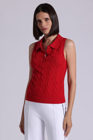 Cotton Sleeveless Cable Polo
