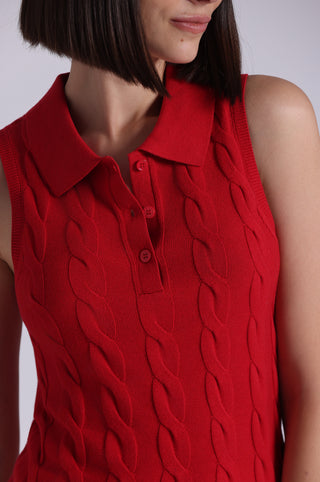 Cotton Sleeveless Cable Polo