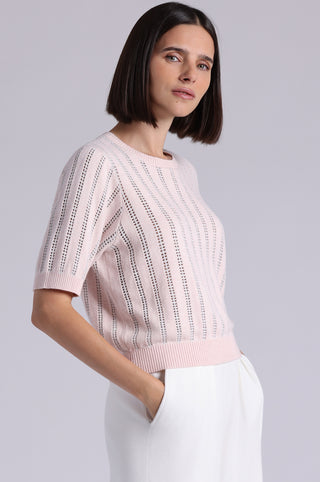Sparkle Cotton Cashmere Short Sleeve Crew With Pointelle