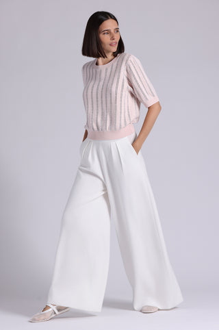 Sparkle Cotton Cashmere Short Sleeve Crew With Pointelle