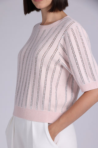 Sparkle Cotton Cashmere Short Sleeve Crew With Pointelle