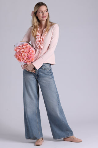 Viscose Long Sleeve Collared Shirt With Ruffles