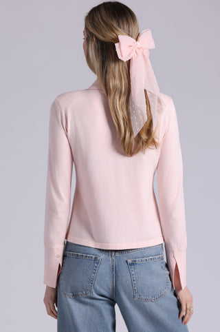 Viscose Long Sleeve Collared Shirt With Ruffles