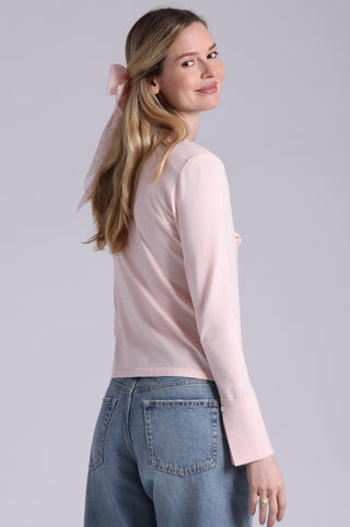 Viscose Long Sleeve Collared Shirt With Ruffles