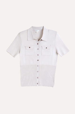 Viscose Short Sleeve Collard Shirt With Shoulder Pads