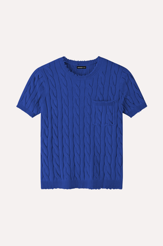 Cotton Frayed Cable Short Sleeve Tee with Pocket