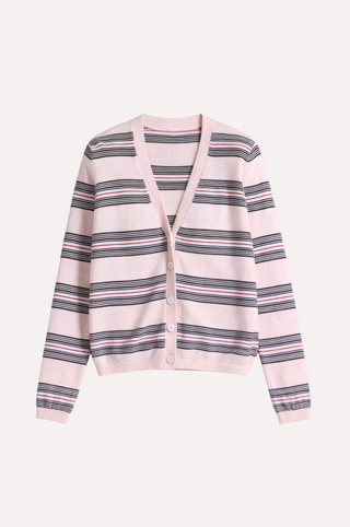 Cotton Cashmere Striped V Neck Cardigan
