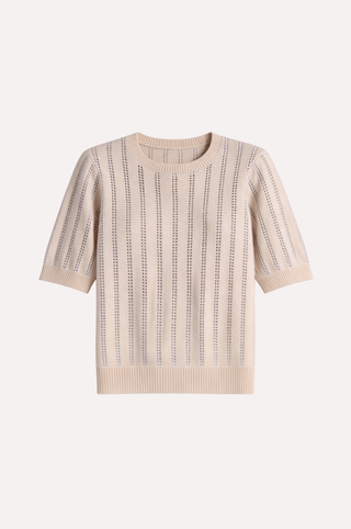 Sparkle Cotton Cashmere Short Sleeve Crew With Pointelle