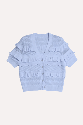 Viscose Pointelle Ruffle Cardigan