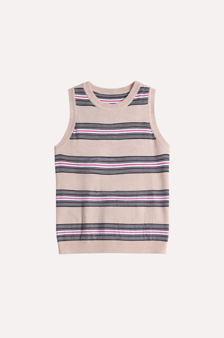 Cotton Cashmere Striped Crew Neck Tank