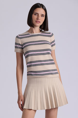 Cotton Cashmere Striped Short Sleeve Crew