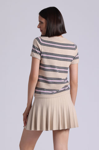 Cotton Cashmere Striped Short Sleeve Crew