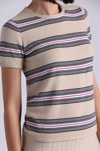 Cotton Cashmere Striped Short Sleeve Crew