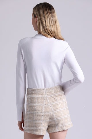 Viscose Long Sleeve Collared Shirt With Ruffles