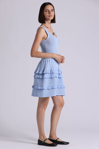 Viscose Pointelle Ruffle Sleeveless Dress