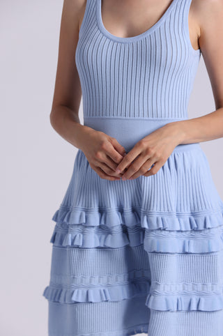 Viscose Pointelle Ruffle Sleeveless Dress