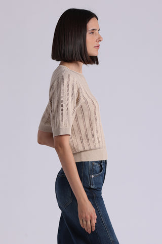 Sparkle Cotton Cashmere Short Sleeve Crew With Pointelle