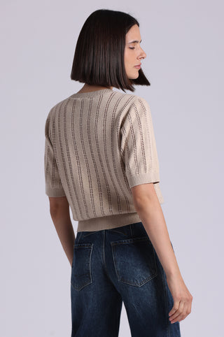 Sparkle Cotton Cashmere Short Sleeve Crew With Pointelle