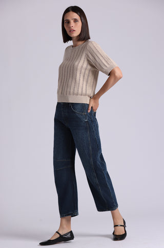 Sparkle Cotton Cashmere Short Sleeve Crew With Pointelle