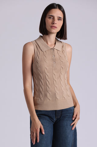 Cotton Sleeveless Cable Polo