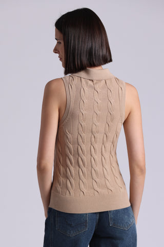 Cotton Sleeveless Cable Polo