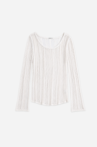 Sequin Pointelle Stripe Bell Sleeve Boat Neck
